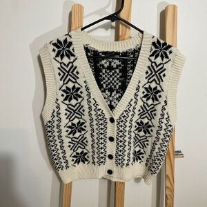 Forever 21 sweater vest, ivory, white black knit button up womens size medium